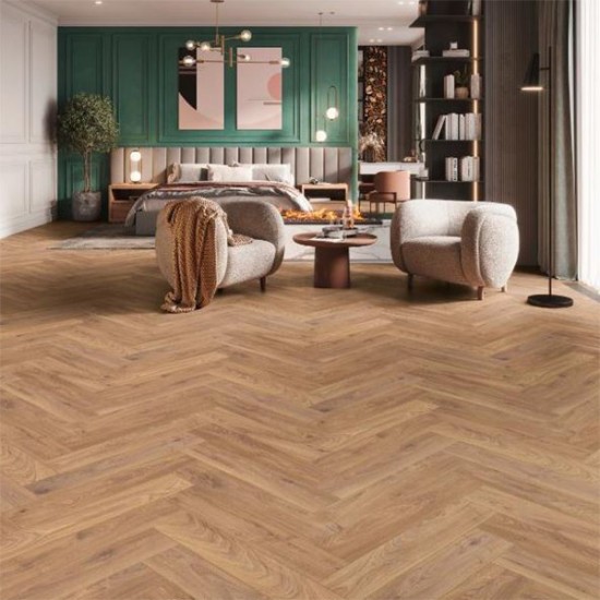 Laminátová Podlaha KRONO (1590450) Herringbone 8 - Dub Firebrand - 630x126 mm - HO 8 mm AC5/32 4V - rybia kosť - 1clic2go pure+