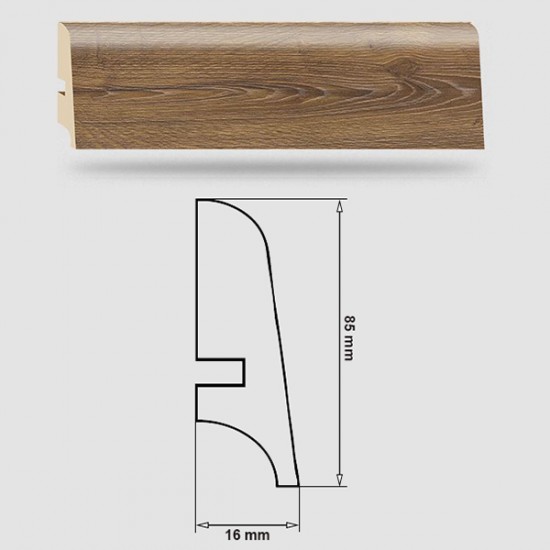 Soklová Lišta Swiss Krono AURUM Aroma P85 - MDF fólia - Orech Barley (3882) - 85x16x2500 mm Soklová Lišta Swiss Krono AURUM Aroma P85 - MDF fólia - Orech Barley (3882) - 85x16x2500 mm