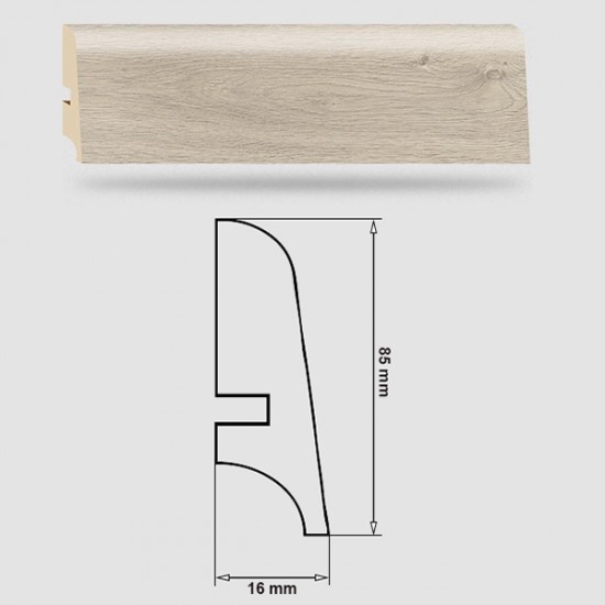 Soklová Lišta Swiss Krono PLATINUM Milo P85 - MDF fólia - Dub Ferarra (3034) - 85x16x2500 mm