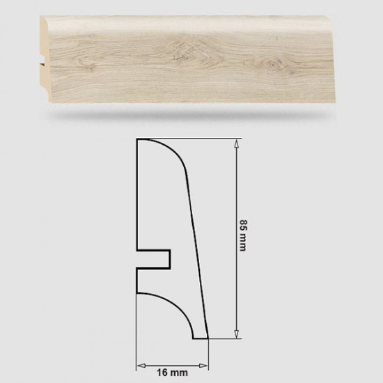 Soklová Lišta Swiss Krono PLATINUM Terra P85 - MDF fólia - Dub Montparnasse (4914) - 85x16x2500 mm Soklová Lišta Swiss Krono PLATINUM Terra P85 - MDF fólia - Dub Montparnasse (4914) - 85x16x2500 mm