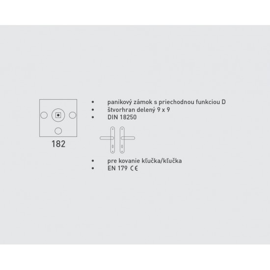 DA - MECHANICKÝ PANIKOVÝ ZÁMOK 182 - D - pre ľavé dvere STM - strieborná matná