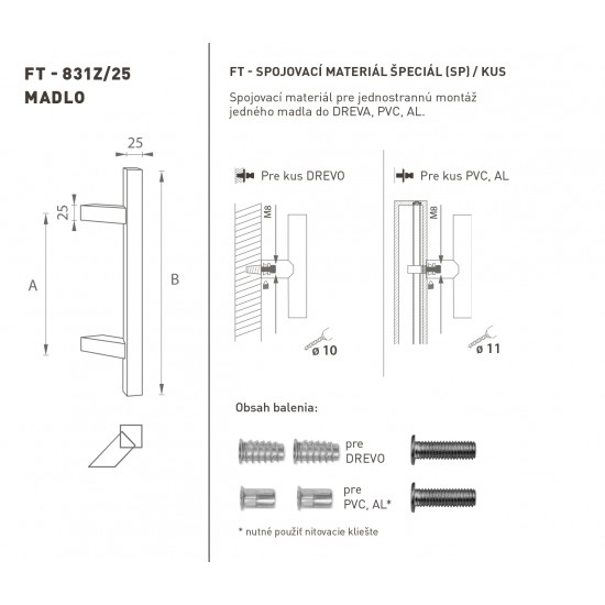 FT - MADLO kód 831Z 25x25 mm SP ks CIM - čierna matná (FNO) FT - MADLO kód 831Z 25x25 mm SP ks CIM - čierna matná (FNO)