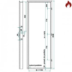 Protipožiarna zárubňa oceľová - CgH murivo/tvárnica EI60, EW120 - 110/197 - S tesnením - Prepravný náter (červenohnedá)