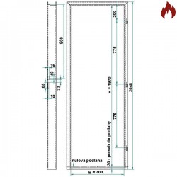 Protipožiarna zárubňa oceľová - CgH murivo/tvárnica EI60, EW120 - 70/197 - S tesnením - Prepravný náter (červenohnedá)