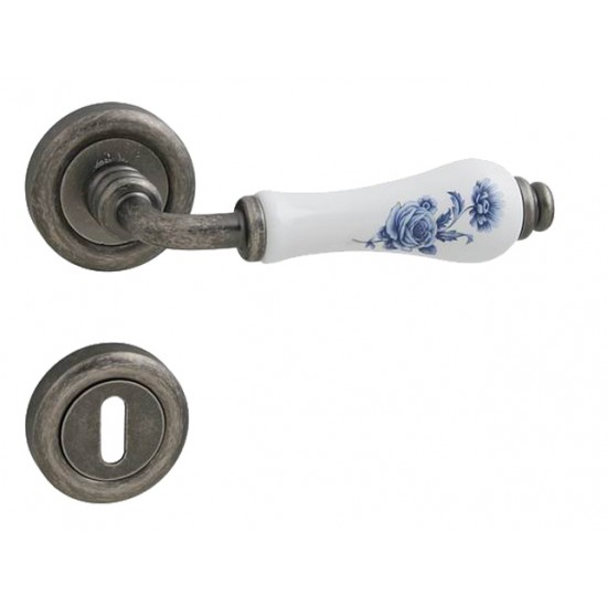 Kľučka na dvere LI - DALIA 661 - R FV/BP/MK - Sivá antik / biely porcelán / modrý kvet