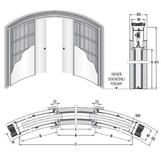 Stavebné puzdro ECLISSE CIRCULAR dvojkrídlové 1600 mm (2000/2100 mm x 125 mm) - Murivo