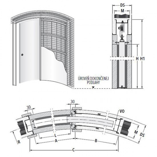 Stavebné puzdro ECLISSE CIRCULAR jednokrídlové 700 mm (2000/2100 mm x 125 mm) - Murivo