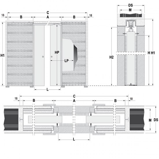 Stavebné puzdro ECLISSE EWOLUTO dvojkrídlové 1250 mm (1970/2100 mm x 150 mm) - Murivo