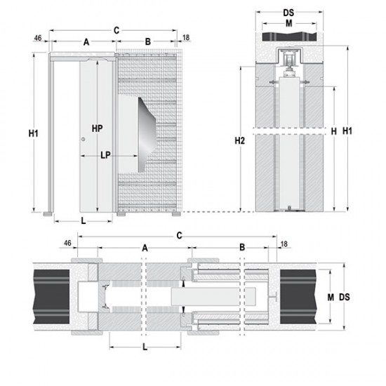 Stavebné puzdro ECLISSE EWOLUTO jednokrídlové 800 mm (1970/2100 mm x 150 mm) - Murivo