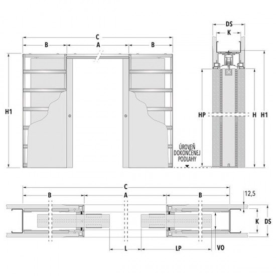 Stavebné puzdro ECLISSE SYNTESIS LINE dvojkrídlové 2030 mm (1933/2100 mm x 100/125/150 mm) - Sadrokartón