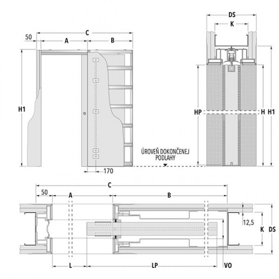 Stavebné puzdro ECLISSE SYNTESIS LINE jednokrídlové 1115 mm (1933/2100 mm x 100/125/150 mm) - Sadrokartón