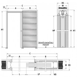 Stavebné puzdro ECLISSE SYNTESIS LUCE dvojkrídlové 1230 mm (1933/2100 mm x 150 mm) - Murivo