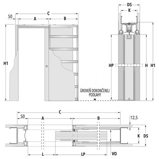 Stavebné puzdro ECLISSE SYNTESIS LUCE dvojkrídlové 1830 mm (1933/2100 mm x 150 mm) - Sadrokartón