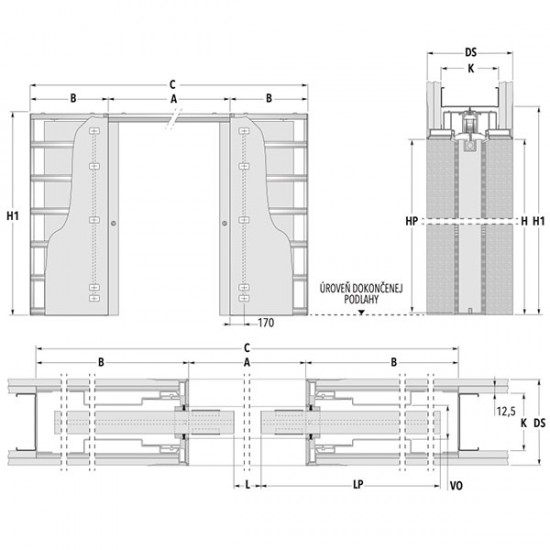 Stavebné puzdro ECLISSE SYNTESIS LUCE jednokrídlové 1015 mm (1933/2100 mm x 150 mm) - Sadrokartón