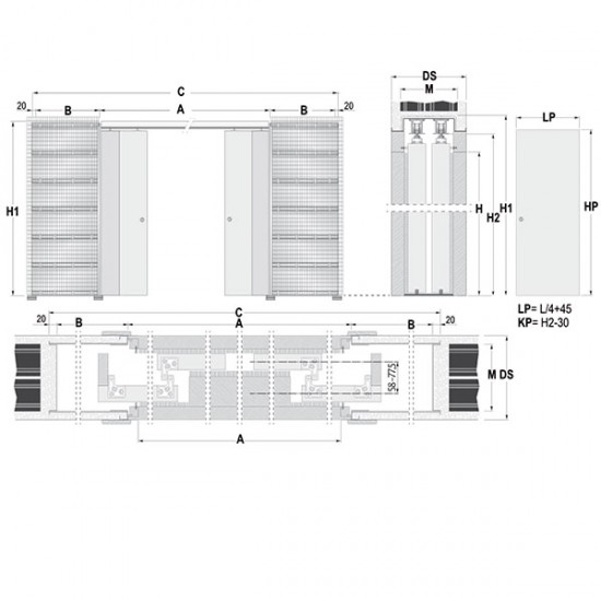 Stavebné puzdro ECLISSE TELESKOPICKÉ dvojité 2820 mm (1970/2100 mm x 150/180/205 mm) - Murivo