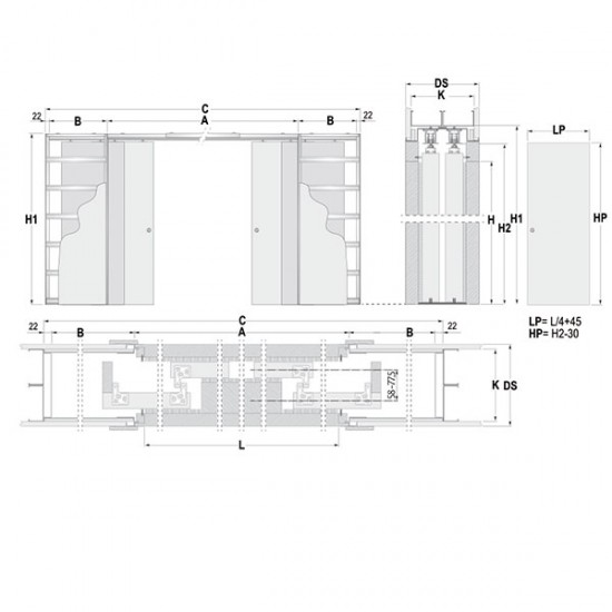 Stavebné puzdro ECLISSE TELESKOPICKÉ dvojité 4420 mm (1970/2100 mm x 150/180/205 mm) - Sadrokartón