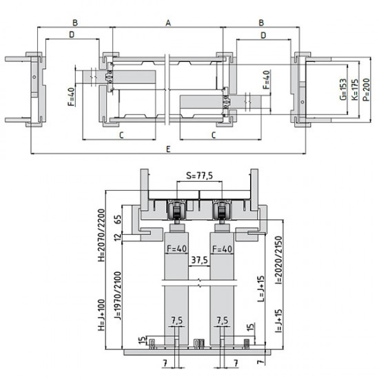 Stavebné puzdro JAP 730 NORMA PARALLEL dvojkrídlové 1850 mm (1970/2100 mm x 200 mm) - Murivo