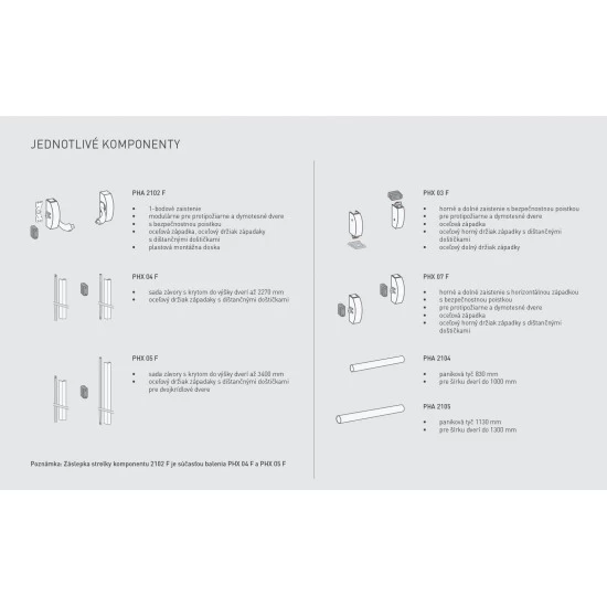 DA - Trojbodové panikové kovanie s bočnou západkou na jednokrídlové dvere D1/3B S - Strieborná