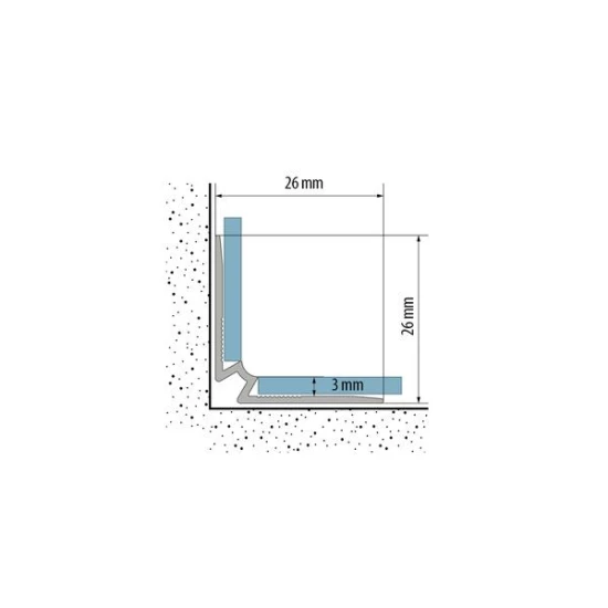 Profil AL schodový roh vnútorný 3 mm, elox Striebro 01, 2,7 m, skrutkovací k vinylom hr. 3 mm, W3LVT Cezar (26x26 mm)