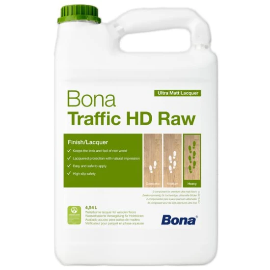 Lak Bona TRAFFIC HD Raw 4,95 L 2-zložkový vrchný PU na vodnej báze (4,54 L lak + 0,41 L tužidlo)