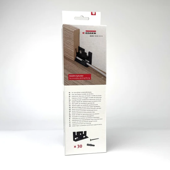 Úchyt na soklové lišty Egger hranaté 6 a 8 cm, CLIP HOLDER (30 ks/bal + skrutky + hmoždinky)