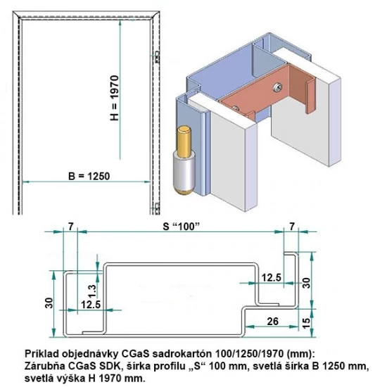 Oceľová Zárubňa CgAS 125/197 - Bez tesnenia - Prepravný náter (červenohnedá) - sadrokartón