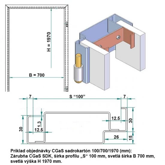 Oceľová Zárubňa CgAS 70/197 - Bez tesnenia - Prepravný náter (červenohnedá) - sadrokartón