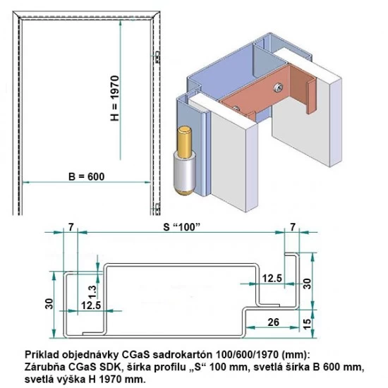 Oceľová Zárubňa CgAS 60/197 - Bez tesnenia - RAL nástrek (komaxit) - sadrokartón