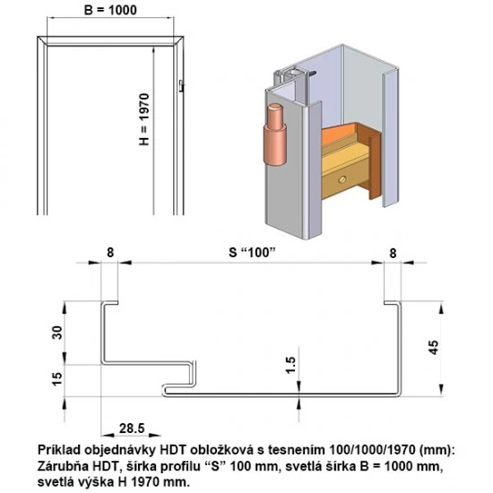 Obložková Oceľová Zárubňa HDT 110/197 - S tesnením - Prepravný náter (červenohnedá) - murivo/tvárnica, sadrokartón, drevo