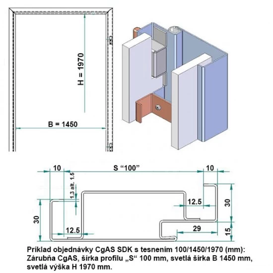 Oceľová Zárubňa CgAS 145/197 - S tesnením - Prepravný náter (červenohnedá) - sadrokartón
