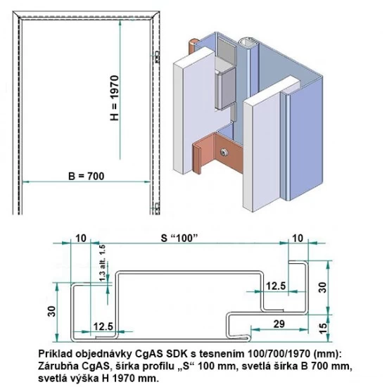 Oceľová Zárubňa CgAS 70/197 - S tesnením - Prepravný náter (červenohnedá) - sadrokartón