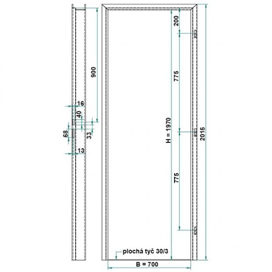 Oceľová Zárubňa CgAS 70/197 - S tesnením - Prepravný náter (červenohnedá) - sadrokartón
