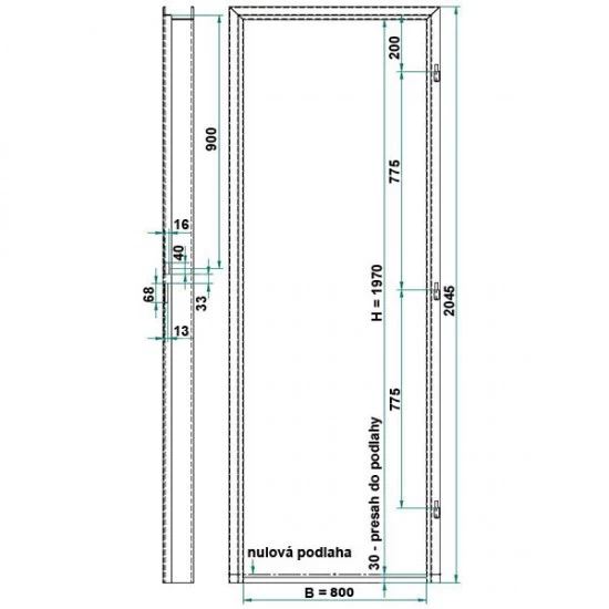 Oceľová Zárubňa CgH 80/197 - S tesnením - Prepravný náter (červenohnedá) - murivo/tvárnica