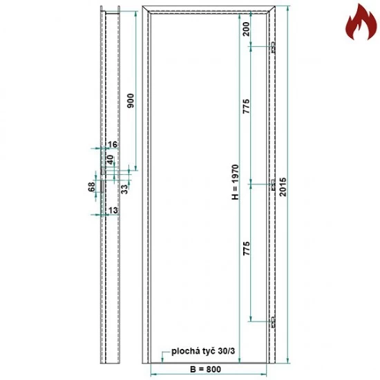 Protipožiarna zárubňa oceľová - CgAS sadrokartón EI60, EW120 - 80/197 - S tesnením - Prepravný náter (červenohnedá)