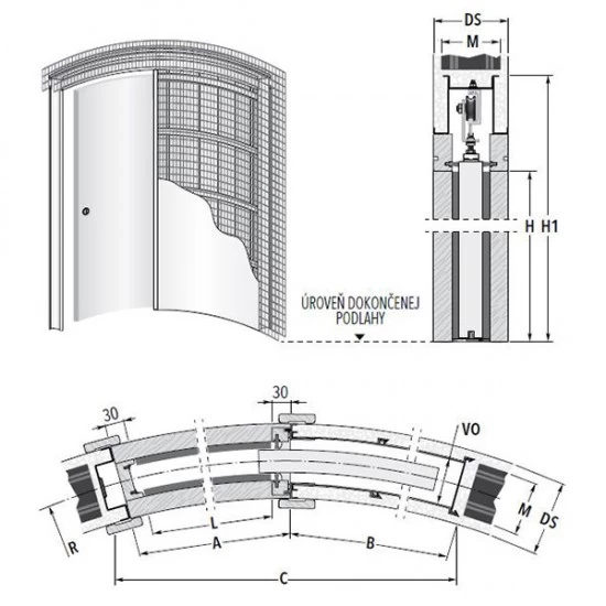 Stavebné puzdro ECLISSE CIRCULAR jednokrídlové 800 mm (2000/2100 mm x 125 mm) - Murivo