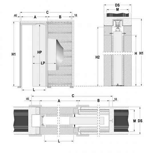 Stavebné puzdro ECLISSE EWOLUTO jednokrídlové 1000 mm (1970/2100 mm x 150 mm) - Murivo