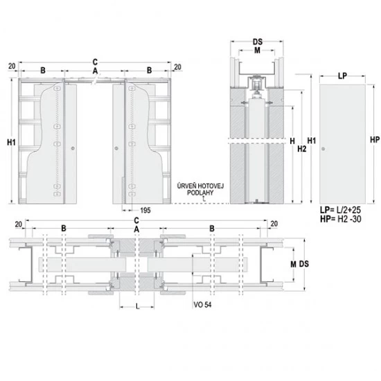 Stavebné puzdro ECLISSE LUCE dvojkrídlové 1450 mm (1970/2100 mm x 150 mm) - Sadrokartón