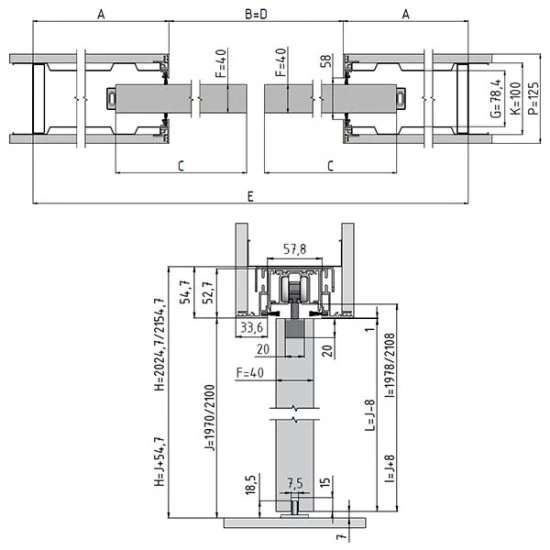 Stavebné puzdro JAP 712 AKTIVE KOMFORT dvojkrídlové 1250 mm (1970/2100 mm x 125 mm) - Murivo