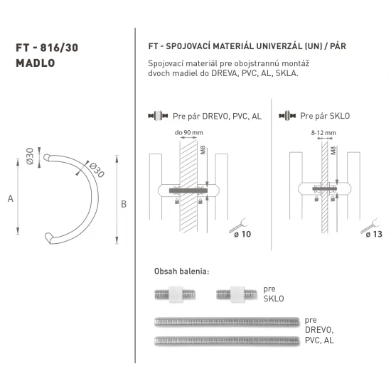 FT - MADLO kód 816 Ø 30 mm UN pár CIM - čierna matná (FNO) FT - MADLO kód 816 Ø 30 mm UN pár CIM - čierna matná (FNO)