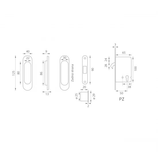 FT - Set na posuvné dvere oválny - PZ/D NEM - nerez matná (F60)