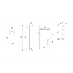 FT - Zámok na posuvné dvere 60/50 BB NIL - nikel lesklý (F28)