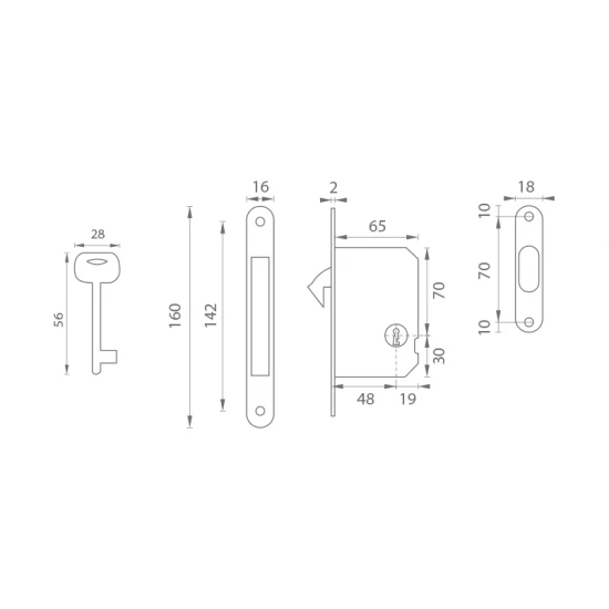 FT - Zámok na posuvné dvere 60/50 BB NIL - nikel lesklý (F28)