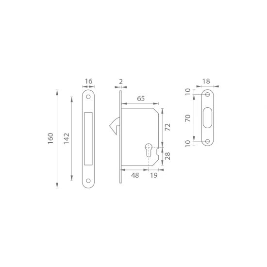 FT - Zámok na posuvné dvere 62/50 PZ NIL - nikel lesklý (F28)