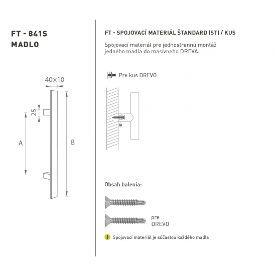 FT - MADLO kód 841S 40x10 mm ST ks BIM - biela matná (FBO) FT - MADLO kód 841S 40x10 mm ST ks BIM - biela matná (FBO)
