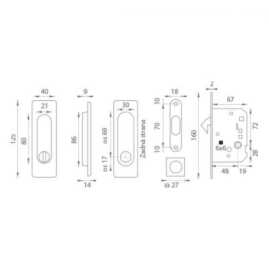 FT - Set na posuvné dvere - WC - HR CIM - čierna matná (FNO)