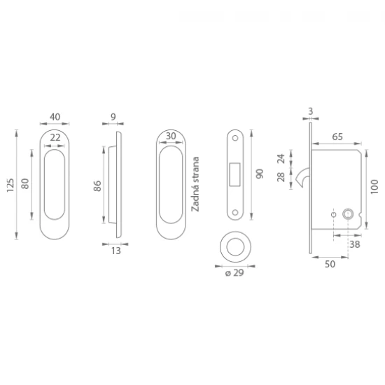 JNF - Set na posuvné dvere WC 20.237 - oválny NEM - nerez matná