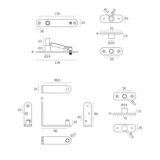 JNF - SET - HORNÝ A DOLNÝ PIVOT IN.05.195 NEM - nerez matná