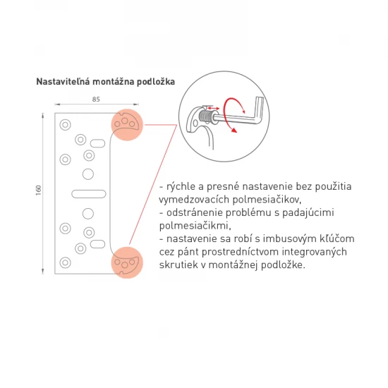 KZ - Nastaviteľná montážna podložka k závesu K5080 POB - pozink biely KZ - Nastaviteľná montážna podložka k závesu K5080 POB - pozink biely