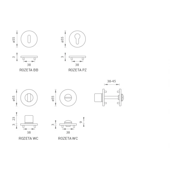 MP - ROZETY - R 3SM NEM/NEL - nerez matná/nerez lesklá