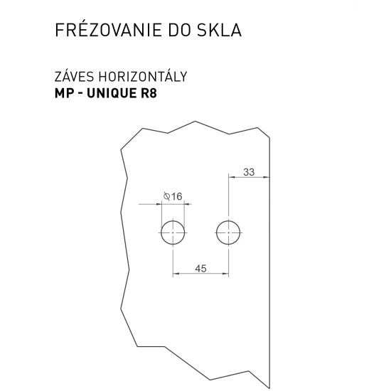 MP - UNIQUE R8 - Pánt na sklo s platničkou horizontálny - pár NEM - nerez matná (BSS)